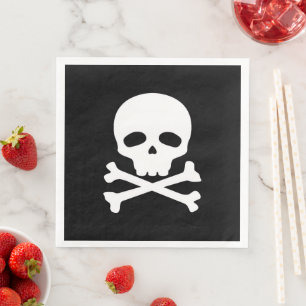 Witte piratenschedel op zwarte achtergrond servet