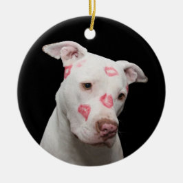 Witte Pit Bull met Kusjes Keramisch Ornament