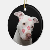 Witte Pit Bull met Kusjes Keramisch Ornament (Links)
