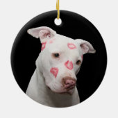 Witte Pit Bull met Kusjes Keramisch Ornament (Achterkant)