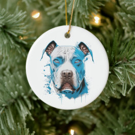 Witte Pitbull met Blauwe Ogen Keramisch Ornament