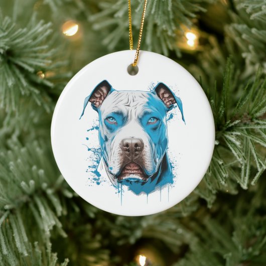 Witte Pitbull met Blauwe Ogen Keramisch Ornament (Boom)
