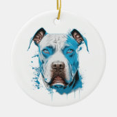 Witte Pitbull met Blauwe Ogen Keramisch Ornament (Voorkant)