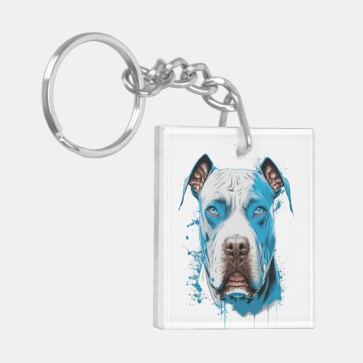 Witte Pitbull met Blauwe Ogen | Pitbull Pap Sleutelhanger (Voorkant Links)