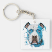 Witte Pitbull met Blauwe Ogen | Pitbull Pap Sleutelhanger (Voorkant)