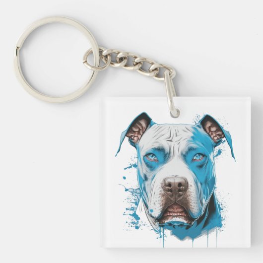 Witte Pitbull met Blauwe Ogen | Pitbull Pap Sleutelhanger (Voorkant)