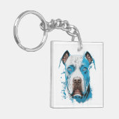 Witte Pitbull met Blauwe Ogen | Pitbull Vader Sleutelhanger (Voorkant Links)
