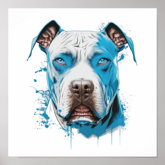 Witte Pitbull met Blauwe Ogen Poster (Voorkant)