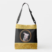 Witte pitbull met rode kussen over zijn gezicht. crossbody tas (Achterkant)