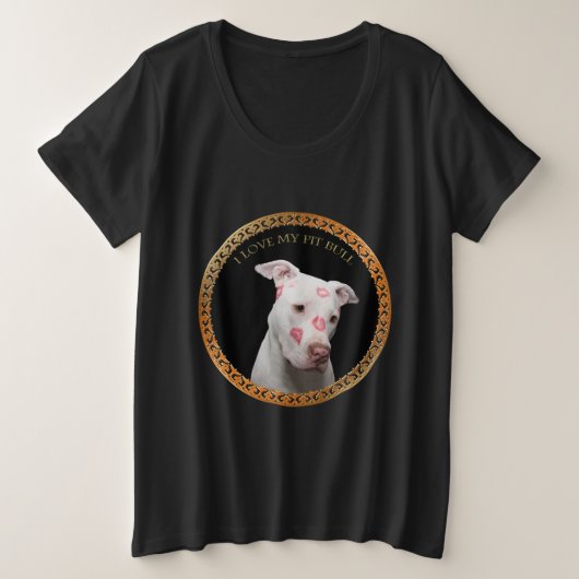 Witte pitbull met rode kussen over zijn gezicht. grote maat t-shirt (Design voorkant)
