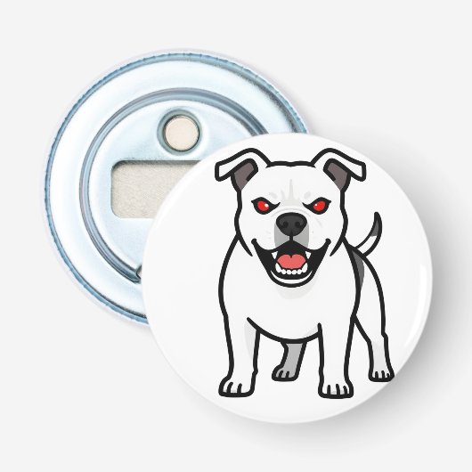 Witte Pitbull Rode Ogen Boze Cartoon Hond Cadeau Button Flesopener (Voorkant)