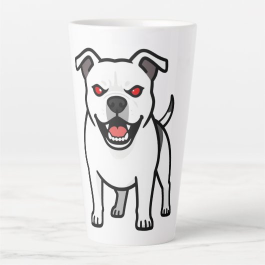 Witte Pitbull Rode Ogen Boze Cartoon Hond Cadeau Latte Mok (Voorkant)