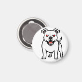 Witte Pitbull Rode Ogen Boze Cartoon Hond Cadeau Magneet (Voorkant / Achterkant)