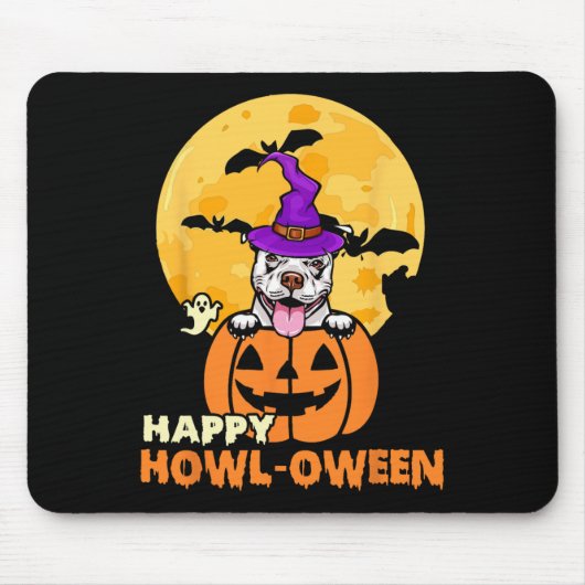 Witte Pitbull Witch Hondenliefhebber Happy Hallowe Muismat (Voorkant)