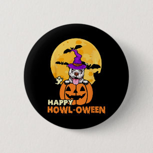 Witte Pitbull Witch Hondenliefhebber Happy Hallowe Ronde Button 5,7 Cm
