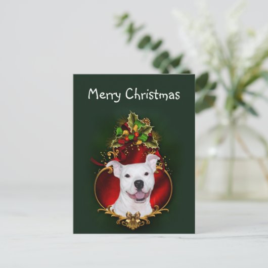 Witte pitbullKerstmis Feestdagenkaart (Staand voorkant)