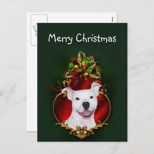 Witte pitbullKerstmis Feestdagenkaart (Voorkant / Achterkant)