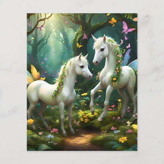 Witte Pixie Fantasy Paarden in Magische Tuin, Flyer (Voorkant)
