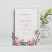 Witte Pleister Minimalistische Sakura Frame Trouwd Kaart (Staand voorkant)