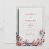 Witte Pleister Minimalistische Sakura Frame Trouwd Kaart (Voorkant / Achterkant)