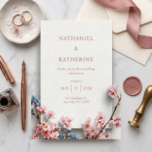 Witte Pleister Minimalistische Sakura Frame Trouwd Kaart
