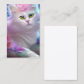 Witte pluizige kat op een regenboog visitekaartje (Voorkant / Achterkant)