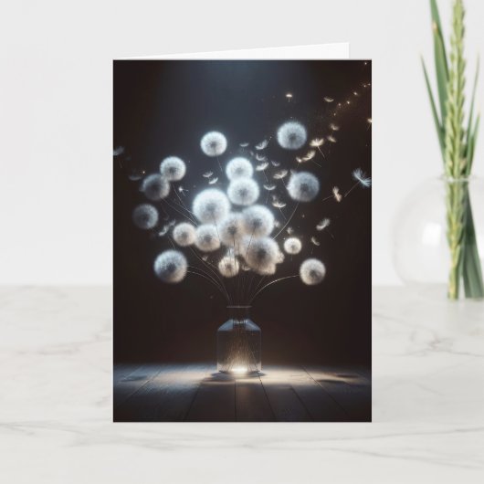 Witte pluizige paardenbloemen kaart (Voorkant)