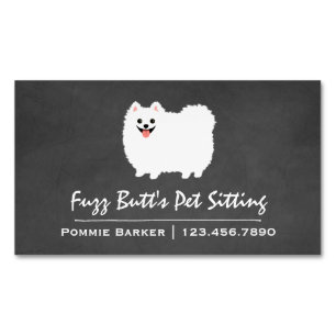 Witte Pluizige Pomeranian Visitekaartje Magneet