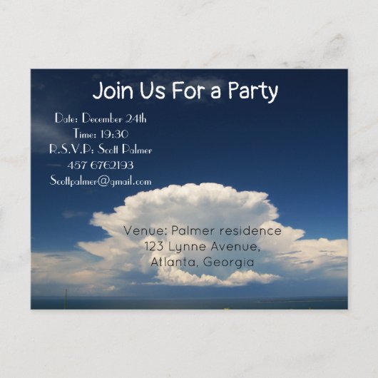 Witte Pluizige Wolk Uitnodiging Briefkaart (Voorkant)