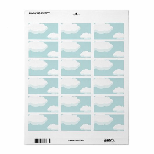 Witte pluizige wolken op Blauwgroen Blue Sky label (Full Sheet)