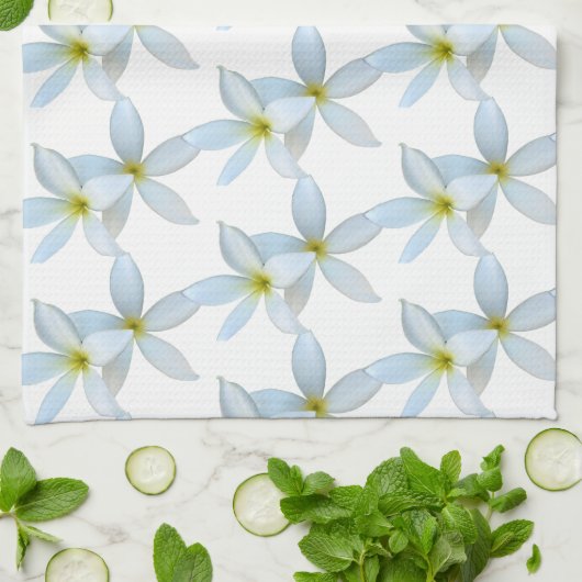 Witte plumeria bloeit theedoek (Gevouwen)