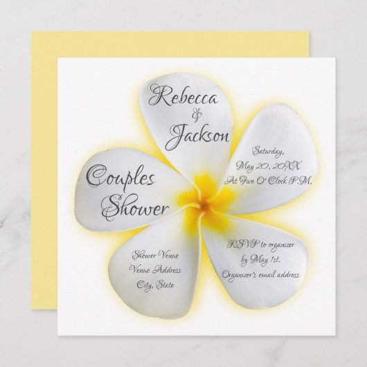 Witte Plumeria Bloem, Geel, Koppels Shower, Kaart (Voorkant / Achterkant)