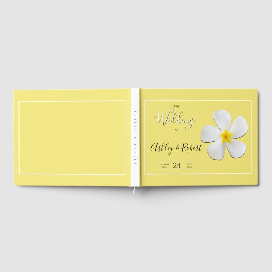 Witte Plumeria bloem op geel, moderne bruiloft Gastenboek (Volledig)
