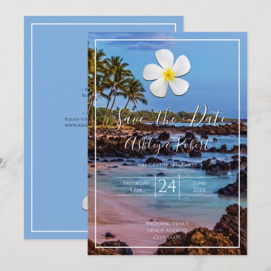 Witte Plumeria Bloem, Tropisch Strand, Datum Bewar Kaart (Voorkant / Achterkant)