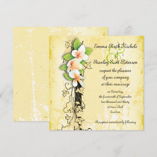 witte Plumeria Ivy geel uitnodiging (Voorkant / Achterkant)