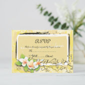  witte plumeria ivy op gele RSVP-kaart RSVP Kaartje (Staand voorkant)