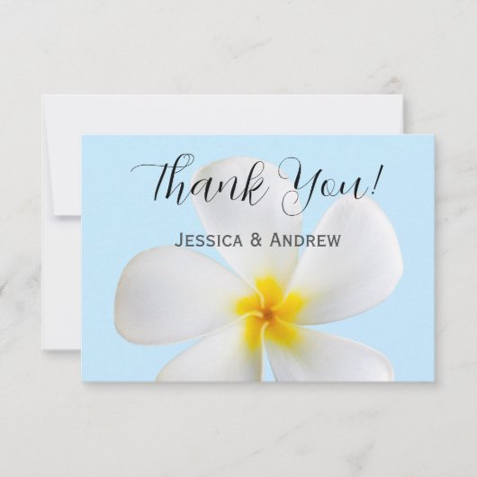 Witte Plumeria op Blauw, Tropisch, Bloemmotief Bedankkaart (Voorkant)