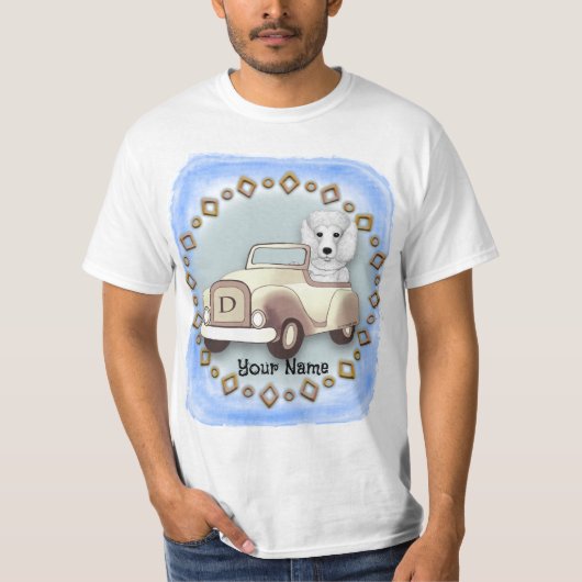 Witte Poedel Bestuurt Auto T-shirt (Voorkant)
