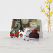 Witte Poedel Eiffeltoren Paris Hond Gelukkige Verj Kaart (Gele Bloem)