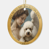 Witte poedel engel gepersonaliseerd gedenkteken keramisch ornament (Links)