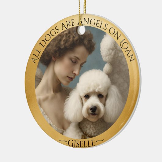 Witte poedel engel gepersonaliseerd gedenkteken keramisch ornament (Links)