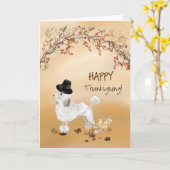 Witte Poedel Funny Pilgrim Pet Thanksgiving Kaart (Gele Bloem)
