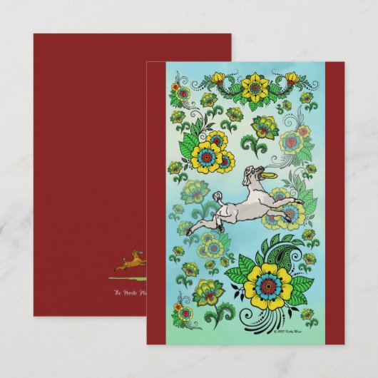 Witte Poedel Het vangen van een Frisbee Note Kaart (Voorkant / Achterkant)