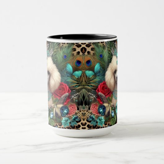 Witte poedel hond bloemetjeskunst mok (Midden)