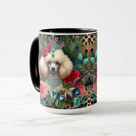 Witte poedel hond bloemetjeskunst mok (Voorkant links)