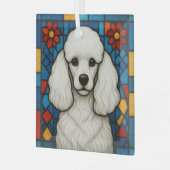 Witte Poedel Hond "Glas in lood" Glas Ornament (Voorkant links)