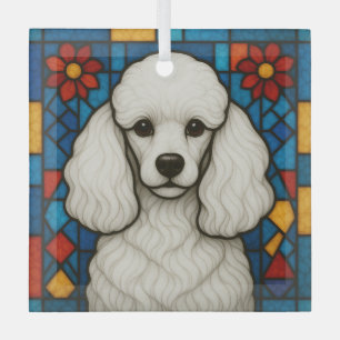 Witte Poedel Hond "Glas in lood" Glas Ornament