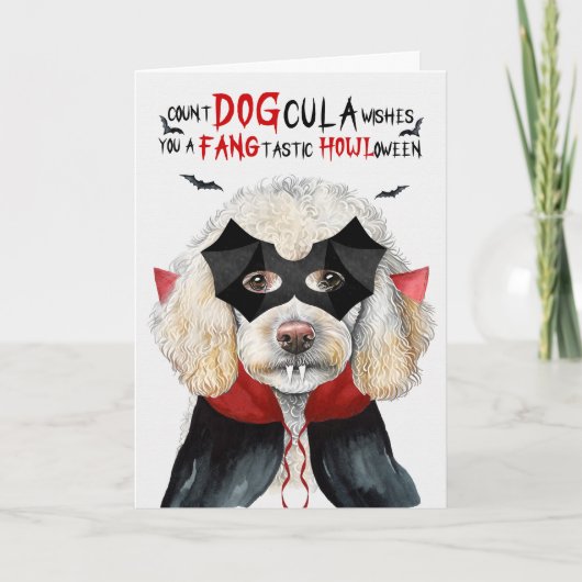Witte Poedel Hond Grappig Count DOGcula Halloween Feestdagen Kaart (Voorkant)