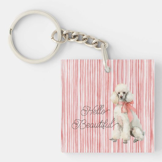Witte Poedel Hond Hallo Mooi Sleutelhanger (Voorkant)