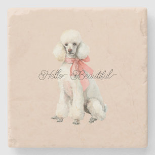 Witte Poedel Hond Hallo Mooi Stenen Onderzetter